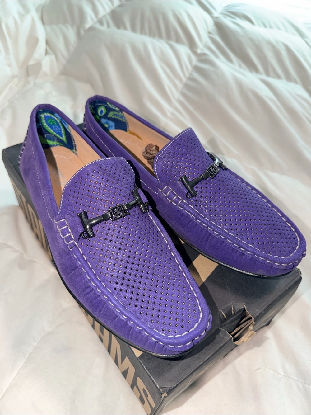 Stacy Adams Pomp Purple Perforated Nubuck Driving Loafers Horsebit Men’s 8.5